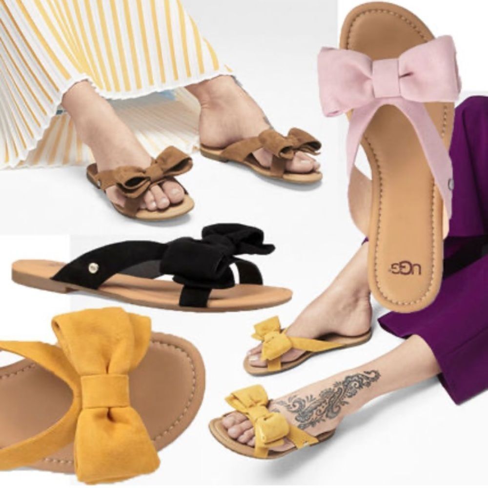 UGG Fonda Slide Seashell Pink Suede Bow Sandals Size 7 Cruise Dainty Feminine